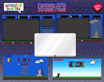 Fantasy Night Twitch Overlay - RPG Stream Pack - Old School - Gameboy Advance - Retro Games - Pixel Art - Streamlabs - OBS