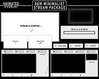 Animated Black and White Minimal Stream Overlay - Twitch Pack - Simple - Dark Theme - Basic Twitch Scenes - Aesthetic - Streamlabs - Obs