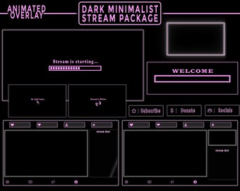 Animated Minimalist Pink Stream Overlay - Dark - Aesthetic - Cute Twitch Scene - Purple Minimal Screens / Alerts / Panels / Transitio