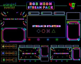 Animated RGB Neon Twitch Package - Retro Gaming Stream Overlay - Lofi - Arcade - 1980s - Aesthetic Neon - Streamlabs - OBS - Twitch Overlay
