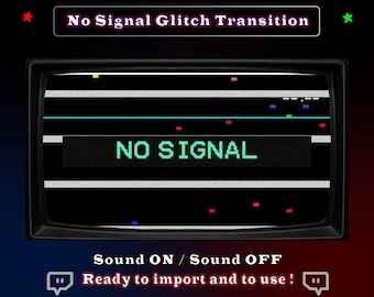 No Signal Glitch Transition - RGB - Animated Retro TV Twitch Stinger - Dark - VCR - Add On Stream - Streamlabs - Obs