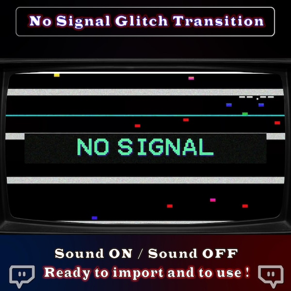 No Signal Glitch Transition - RGB - Animated Retro TV Twitch Stinger - Dark - VCR - Add On Stream - Streamlabs - Obs