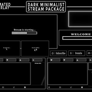 Geanimeerde donkere minimalistische stream-overlay - Zwart-wit - Esthetiek - Leuke Twitch-scènes - Minimale schermen / waarschuwingen / panelen / overgang