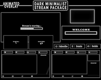 Animated Dark Minimalist Stream Overlay - Black and White - Aesthetic - Cute Twitch Scenes - Minimal Screens / Alerts / Panels / Transition