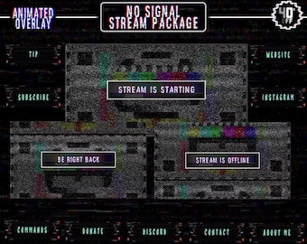 No Signal Twitch Overlay - RGB Glitch - Static TV - Retro TV Stream Pack - Dark Stream - Animated Screens / Alerts / Cam / Transition