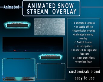 Animated Snow Twitch Overlay - Winter Stream Pack - Christmas - Blizzard - Snowstorm - Screens - Alerts - Panels - Transition - Banner - OBS