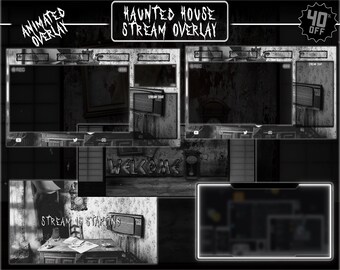 Animated Horror Stream Overlay - Haunted House - Spooky TV - Ghosts - Dark Stream - Twitch Screens / Alerts / Panels / Stinger Transition