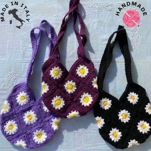 Crochet bag with daisies – Handmade summer bag – Handmade shoulder bag – Gift idea for her: mother&#39;s day birthday