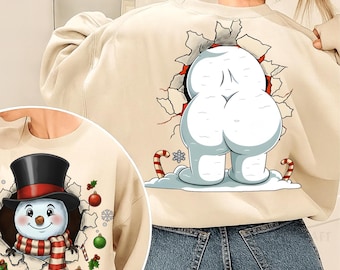 Funny Snowman Front and Back PNG Retro Christmas Shirt Design Cute Holiday Snowman PNG  Festive Christmas Sublimation Funny Winter PNG