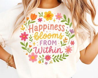 Boho Floral Happiness Quote: Positive Affirmation PNG SVG