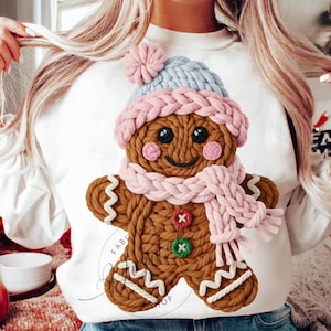 Gingerbread png Christmas Crochet PNG Faux Yarn Crochet gingerbread PNG  Christmas Shirt Png Christmas Snowman Png Pink gingerbread Png