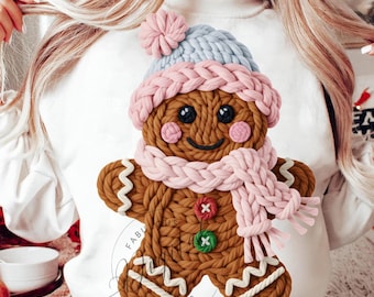 Gingerbread png Christmas Crochet PNG Faux Yarn Crochet gingerbread PNG  Christmas Shirt Png Christmas Snowman Png Pink gingerbread Png