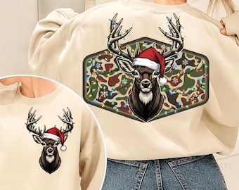 Deer Png Christmas Deer Hunting Camo PNG Merry and Bright Holiday Deer Head Sublimation Funny Christmas Outdoors Country Shirt Digital