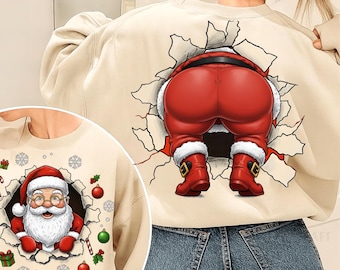 Funny Santa Claus Front and Back PNG, Retro Christmas Shirt Design, Realistic Santa Art Png,  Festive Christmas PNG DTF Xmas