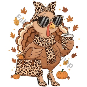 Boujee Turkey PNG, Leopard Print Thanksgiving Sublimation, Thanksgiving Png, Turkey Season Png, Turkey Png, Fall Quilt PNG, Preppy Fall Png