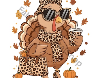 Boujee Turkey PNG, Leopard Print Thanksgiving Sublimation, Thanksgiving Png, Turkey Season Png, Turkey Png, Fall Quilt PNG, Preppy Fall Png