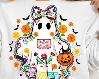 Spitze-Geist PNG | Mexikanischer Halloween-Geist Png | Niedliche gruselige Geister Sublimation | Ringelblumen Geist Png | Dia de los Muertos Gespenst