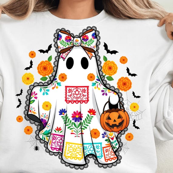 Lace Ghost PNG | Mexican Halloween Ghost Png | Cute Spooky Ghost Sublimation | Marigold Ghost Png | Dia de los Muertos Ghost
