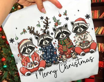 Raccoon Merry Christmas Png, Funny Christmas Animals Png, Raccoon In Sweater Png, Cozy Christmas Family Design, Holiday Sublimation Png