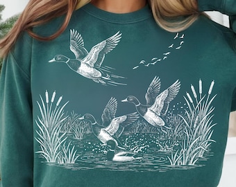 Duck Hunting PNG Retro Flying Mallard Duck PNG Duck Hunter png Mallard png Hunting Sublimation Fall Duck Png Trendy Png