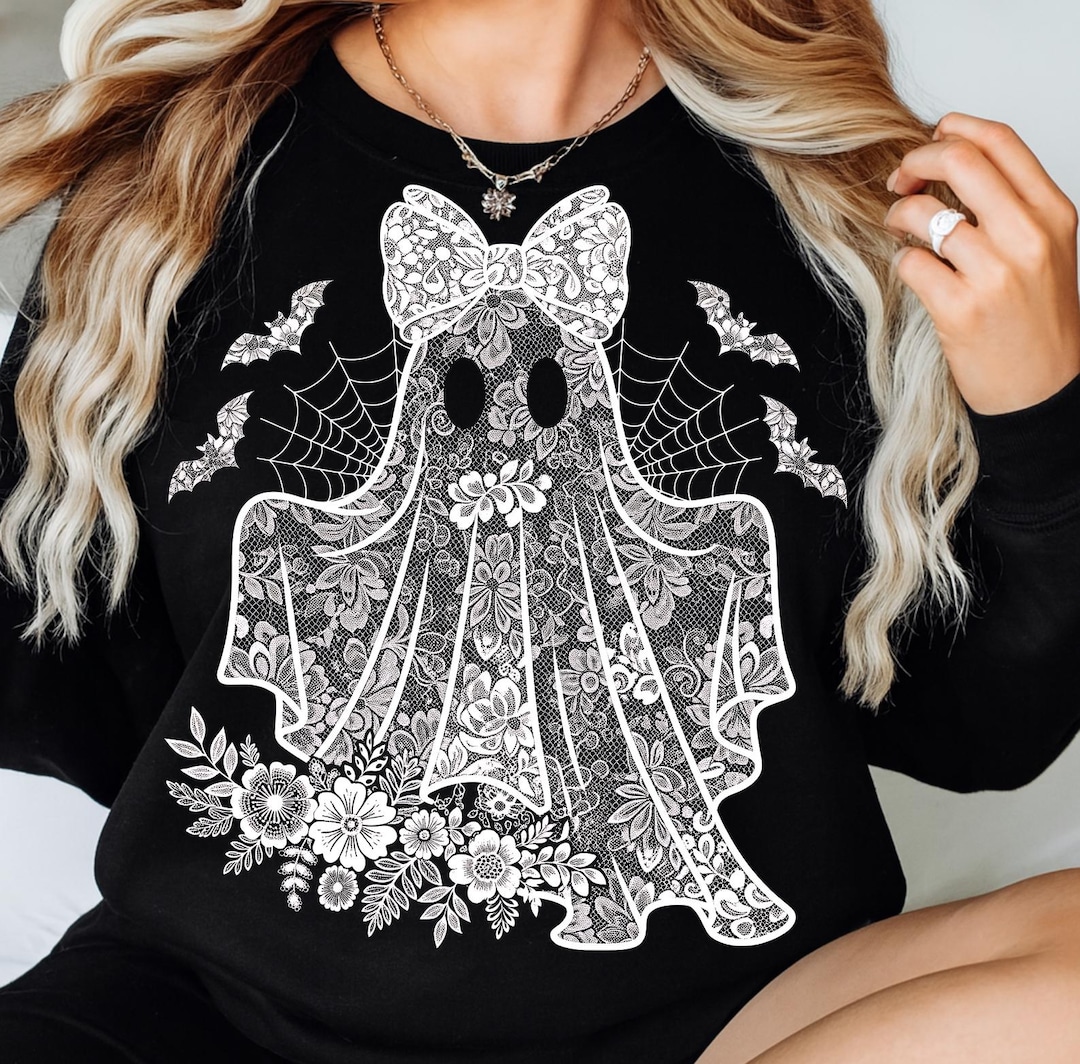 Coquette Lace Ghost PNG SVG: Girly Bow Halloween Clipart (digital ...