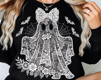 Coquette Lace Ghost PNG SVG: Clipart de Halloween com laço feminino (download digital)