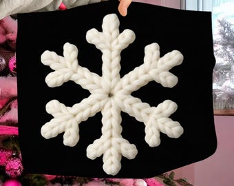 White Yarn Snowflake PNG Cozy Knitted Snowflake Clipart Chunky Yarn Christmas PNG Winter Sublimation Design Handmade Style PNG