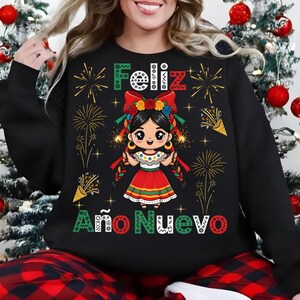 Feliz Año Nuevo PNG Mexican New Year png Clipart Cute Fiesta Dress Illustration Fireworks Sublimation Hispanic New Year Art Instant Download