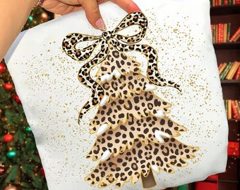 Leopard Christmas Tree PNG, Tree with Bow, Preppy Christmas Png, Holly Jolly Png, Pink Christmas Png, Merry Christmas Png, Merry and Bright