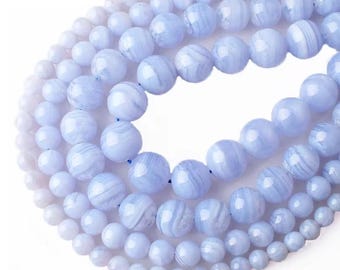 Perline rotonde lisce viola di calcedonio blu naturale AAA, sciolte, 15" 4/6/8/10/12/14 mm, perline fai da te per la creazione di gioielli, accessori