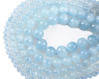 Natural Gemmy Translucent Aquamarine Gemstone Grade AAA Round Loose Beads 15“ |4/6/8/10mm DIY Charm Beads For Jewelry Making Accessories