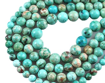 Natural Peruvian Turquoise Gemstone Grade AAA Round Loose Beads 15“ | 6/8/10mm | DIY Charm Beads For Jewelry Making Accessories