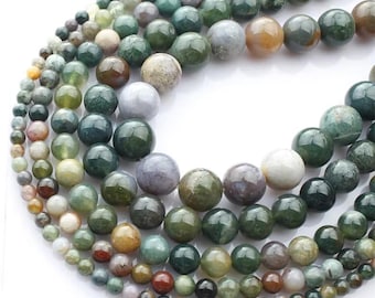 Natural Indian Agate Grade AAA Smooth Round Loose Beads 15“ | 4/6/8/10/12mm | DIY Charm Beads For Jewelry Making Accessories
