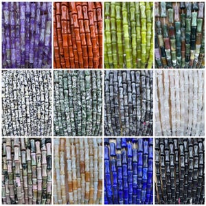 May include: Assortment of 10 strands of colourful, natural stone beads. Each strand features a unique pattern and colour, including purple, red, green, black, white, and blue. The beads are all in the shape of a cylinder with a slight indentation in the middle.