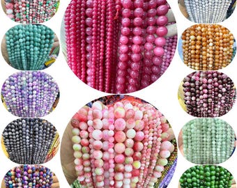 1 Full Strand 15" Loose Round Dyed Chalcedony Stone Smooth Round Loose Beads 15“ 4/6/8/10/12mm DIY Beads For Jewelry Making Accessories