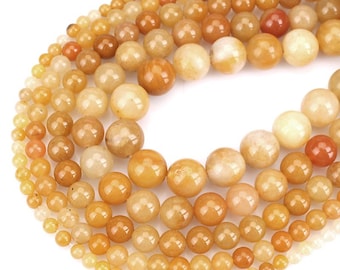36" Natural Round Yellow Jade Gemstone Beads Necklace - AAA Quality - 8/10/12mm - Unbranded
