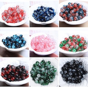 Mixed Color Cracked Crystal Glass Round Beads  AAA Loose Beads 8mm DIY Charm Beads For Jewelry Making Accessories 20/50/100pcs a pack