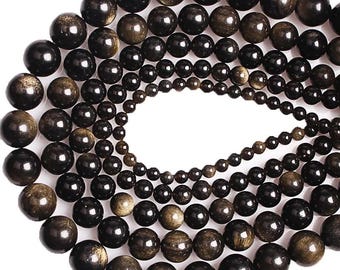 Obsidiana dorada de piedra natural, grado AAA, cuentas redondas sueltas de 15", 4/6/8/10/12/14/16/18 mm, cuentas para manualidades, accesorios para hacer joyas.