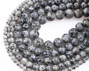Natural Sesame Granite Grade AAA Smooth Round Loose Beads 15“ | 4/6/8/10mm | DIY Charm Beads For Jewelry Making Accessories