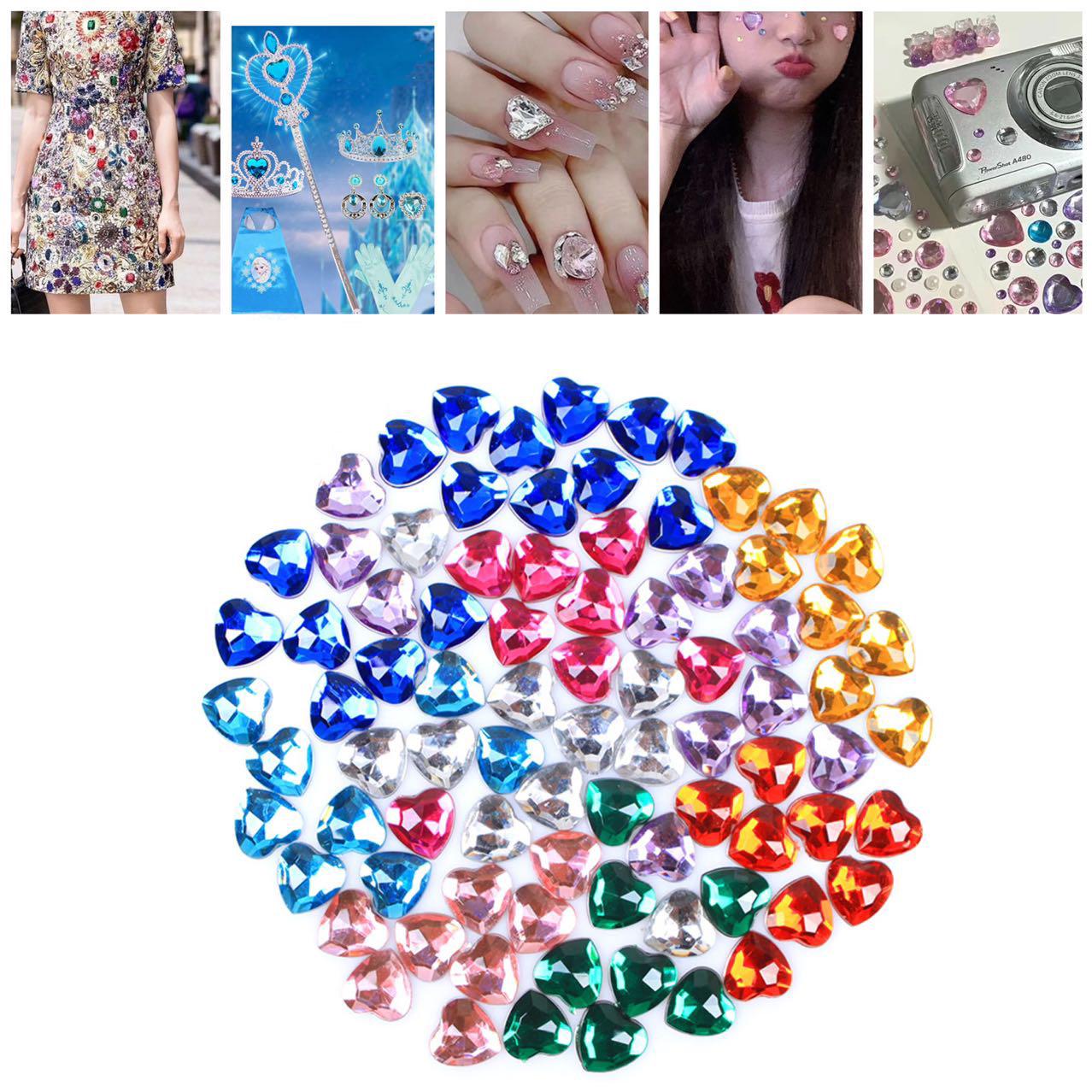 CraftbuddyUS 70pcs Self-Adhesive Heart Rhinestone Gems – Red/Clear, 8mm
