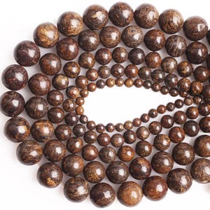 Cuentas sueltas redondas de piedra natural Broncita de alta calidad, color marrón, de 15"/4/6/8/10/12 mm, ideales para hacer joyas.