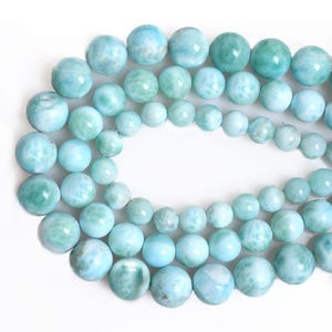 Natural Genuine Blue Dominican Larimar Smooth Gemstone Round Loose Beads 6MM 8MM 10MM 12MM Diy Beads For Jewelry Making Accessories