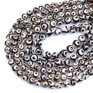 Natural Stone Tibetan Dzi Agate Black Eye Mala Antique Boho Beads Gemstone Round 8MM 10MM Loose Beads