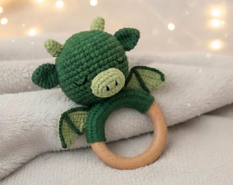 Sonajero de dragón de ganchillo | Accesorios para bebés con dragones | Idea de regalo de fantasía para baby shower