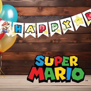 Stampabile "Super Mario" striscione/banner Happy Birthday - Download istantaneo