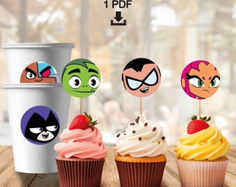 TeenTitansGO Cupcake Toppers - TeenTitansGO Stickers - Instant Download