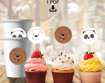 We Bare Bears Cupcake Toppers - We Bare Bears Stickers - Instant Download
