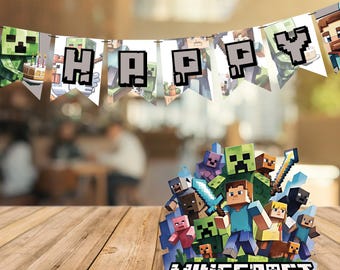 Printable Minecraft Happy Birthday Banner - Instant Download