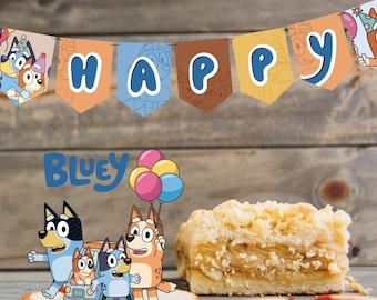 Printable "Bluey" Blue Dog Happy Birthday Banner - Instant Download
