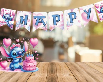 Printable "Stitch" Happy Birthday Banner - Instant Download